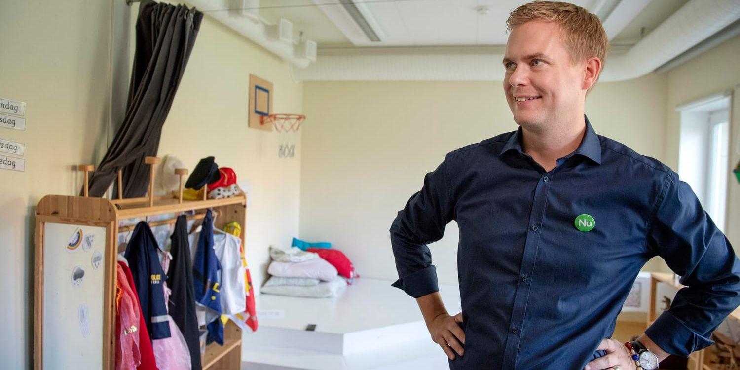 Utbildningsminister Gustav Fridolin (MP) på förskolan Äventyret i Stockholm, där han presenterade förskolans nya läroplan.