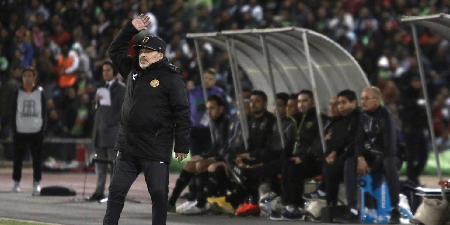 Diego Maradona som tränare för Dorados de Sinaloa under en match i november.