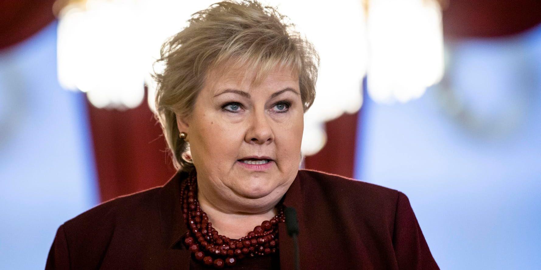 Norges statsminister Erna Solberg säger att hon bodde granne med terroristen Anders Behring Breivik i flera års tid. Arkivbild.