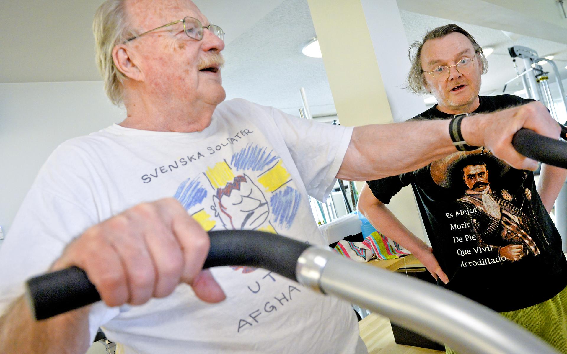 Lasse Diding (till höger) och Jan Myrdal var vänner men stred även om olika saker. Här gymmar de ihop 2014.