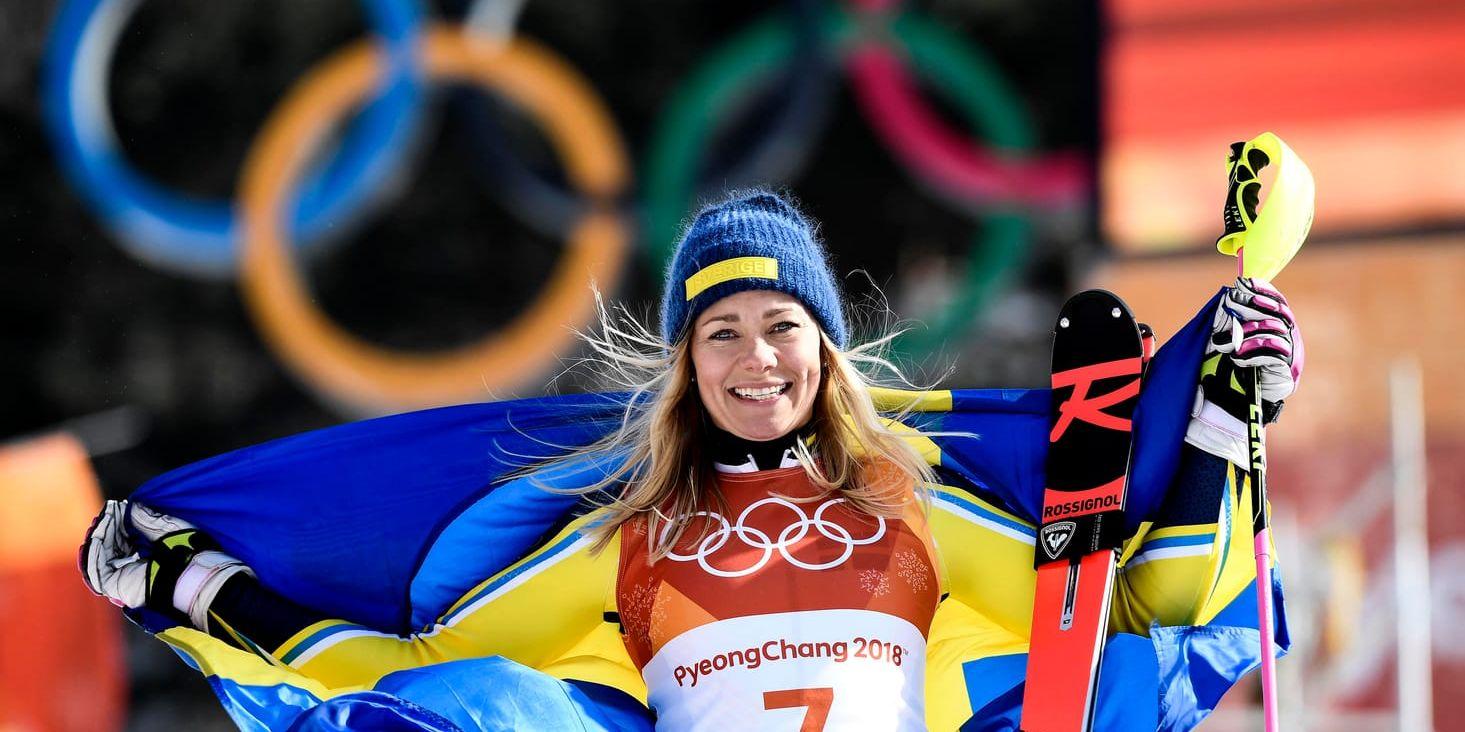 Frida Hansdotter efter OS-guldet i Pyeonchang. Arkivbild.