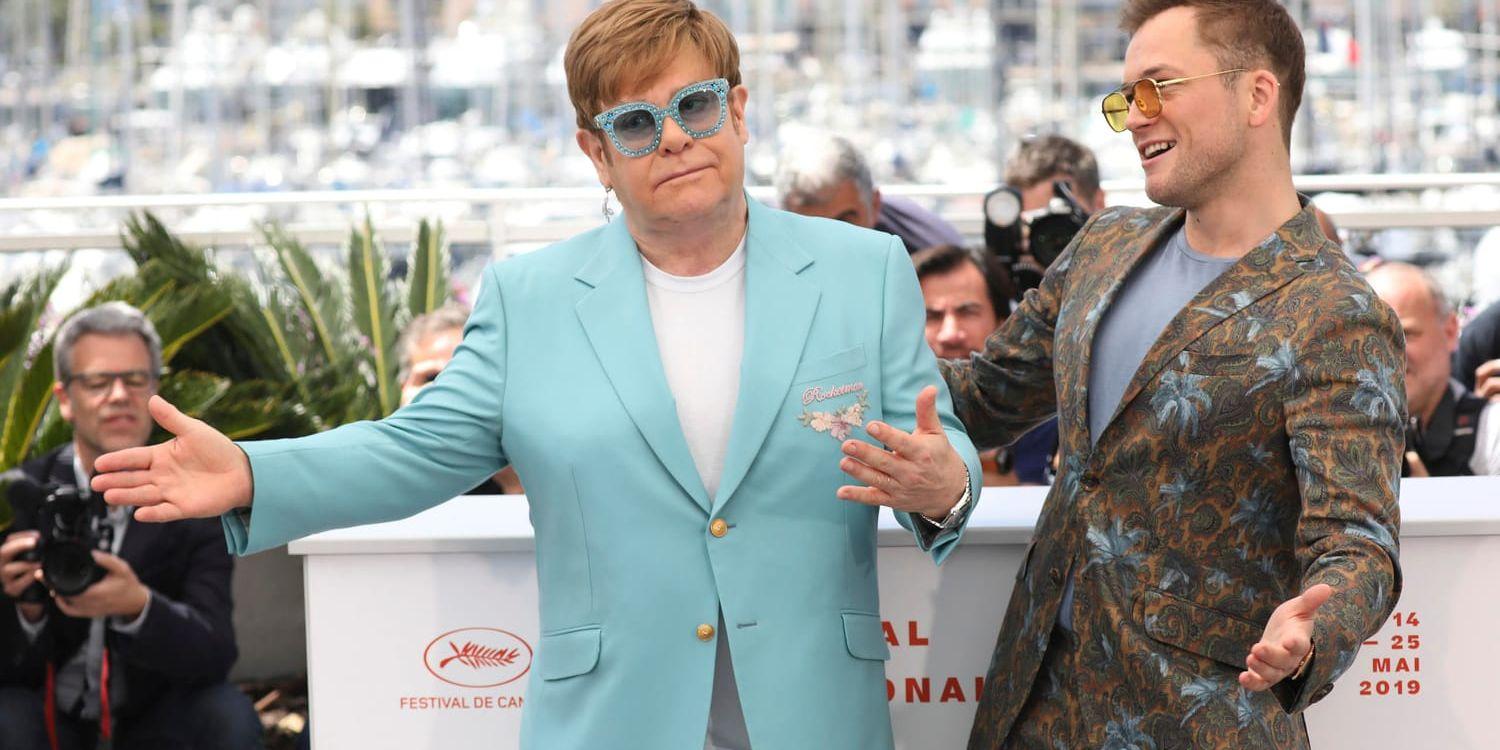 Elton John tillsammans med Taron Egerton, som gestaltar honom i filmen. Arkivbild.